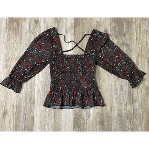 Topshop Shirred Top With Angel Sleeve in Black Womens Size 4 NWT